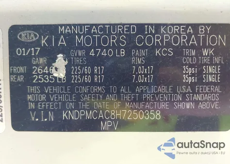 2017 Kia Sportage Lx из США, поврежденный, VIN KNDPMCAC8H7250358